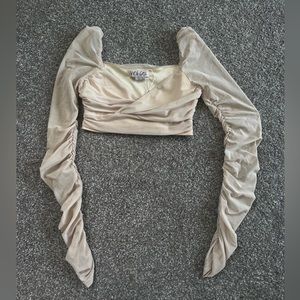 VRG GIRL: Nude Mesh Long Sleeve Top